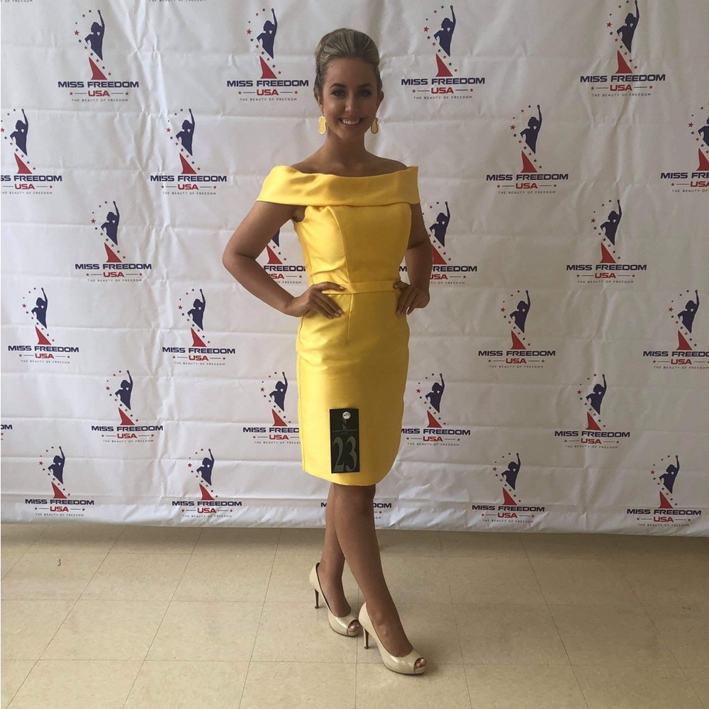 Yellow Off-Shoulder Sheath Midi Dress